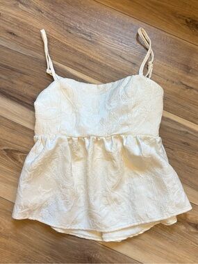 Tank Top with Floral Design Cream/White Women's Small